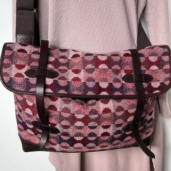 MELIN TREGWYNT Crossbody Bag Tapestry Wool Purple Brown Leather Bottom Brady - Picture 3 of 11